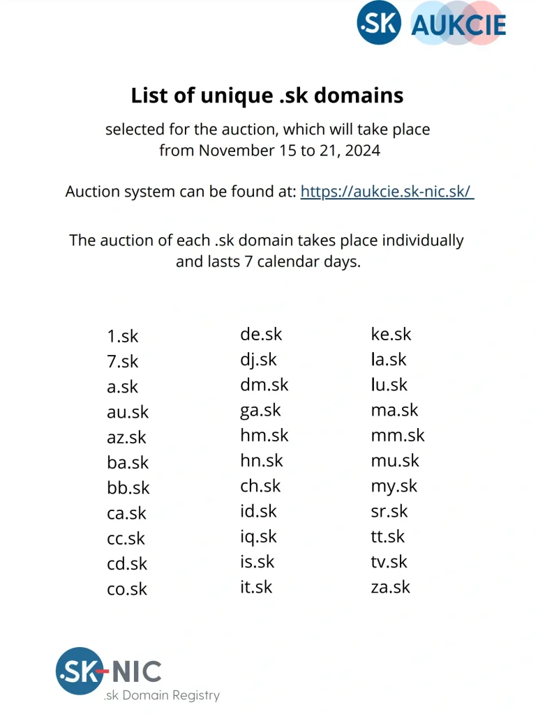 SK-NIC Announces .sk Domain Auctions Starting November 2024