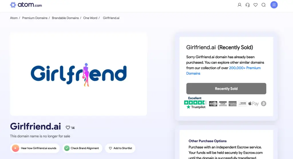 Girlfriend.ai Resold for 4,610 After 5,000 Purchase in March