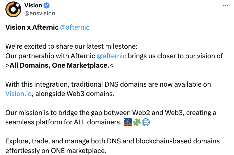 Vision.io Partners with Afternic to Create a Unified Domain Marketplace