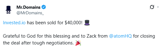Invested.io Sold for ,000 via atom.com