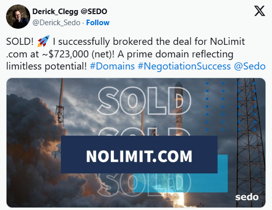 NoLimit.com Sold for 3,000, Unleashing Commercial Potential