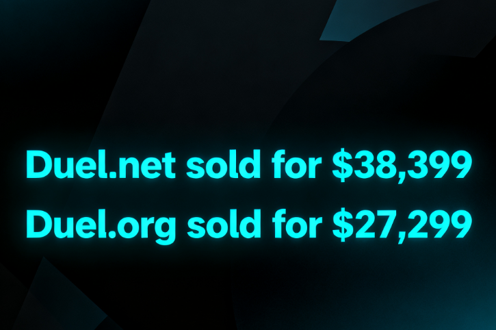 Dual domain name sales surpassed ,000 in a single day! "Duel.net/org" dual domains sold via atom
