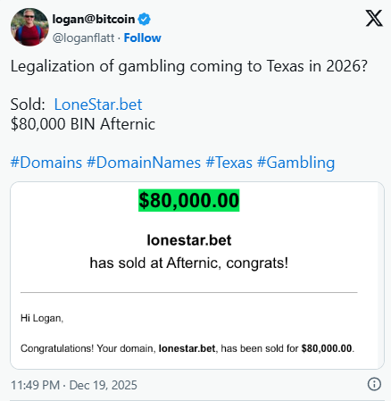 Lonestar.bet Sold for ,000: Analysis of the Value of a Gambling Domain Backed by the "Lone Star" IP
