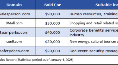 Sedo Domain Transaction Top 5: Industry Keywords and Short Numeric Domains Lead the List