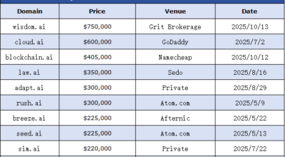2025 Sees Spectacular Success for .ai Domains, Top Ten Transactions Demonstrate Strong Vitality