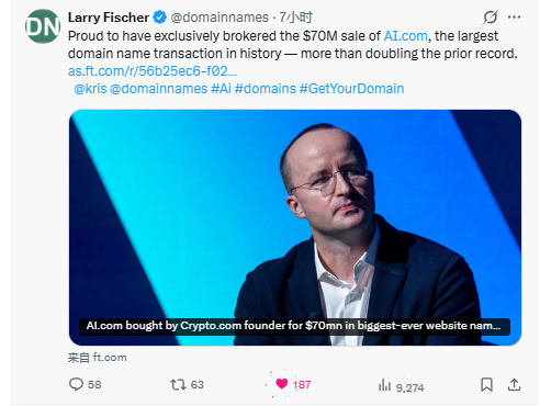 AI.com Sold for  Million, Broker Larry Fischer Reveals Details