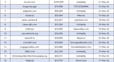 Top 20 Domain Name Transactions Last Week: .ai Leads the Way, Musk Invests Heavily in Semiconductor Industry