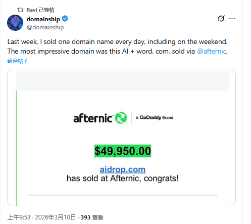 aidrop.com Sold for ,950, Dual-Segment Semantic Value Highlighted