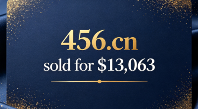 The premium three-digit sequential domain name 456.cn was sold for $13,063 via eName